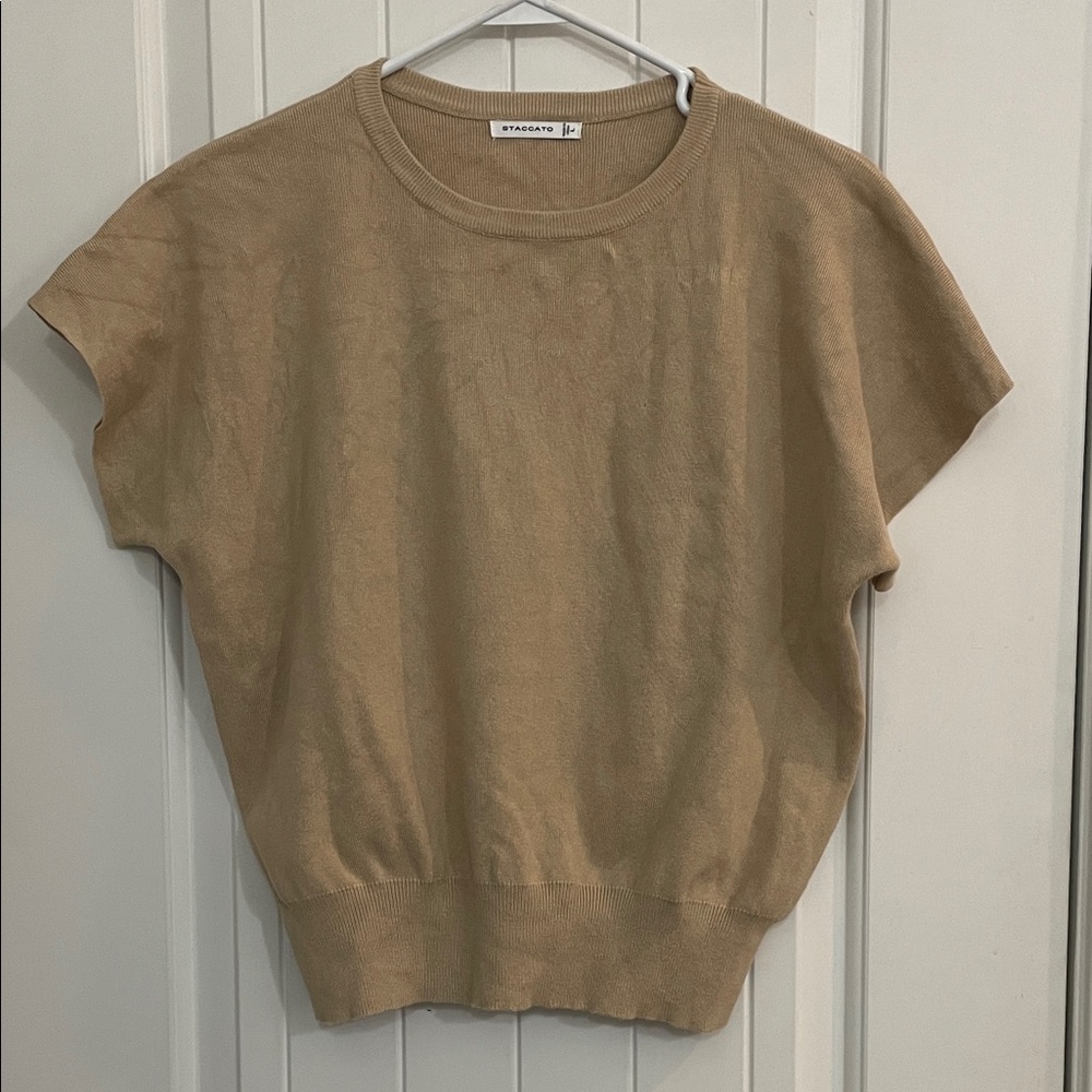 Staccato Tan Short Sleeve Women's sweater Top large